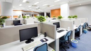 Office work stations with mini wall dividers