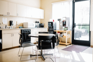 Sunny and bright office kitchen